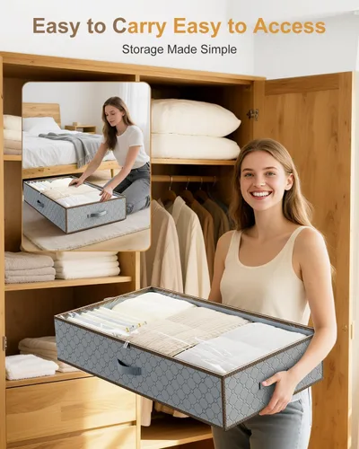 Vista 8 de Almacenamiento grande debajo de la cama, [2 unidades/tela inferior mejorada] Diseño apto para alfombras debajo de la cama contenedores