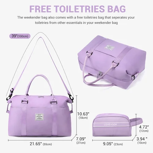 Vista 16 de LOVEVOOK Bolsa de fin de semana para mujer, bonita bolsa de viaje para gimnasio, bolsa de viaje con bolsa de artículos de tocador, bolsa