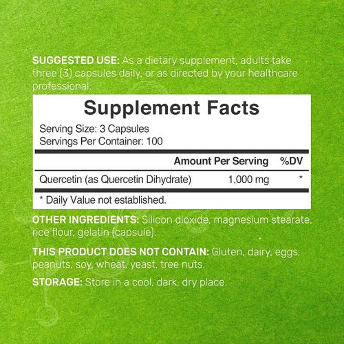 Vista 2 de Quercetina 1,000 mg por porción, 300 cápsulas – Suplementos saludables de apoyo inmunológico, alto contenido de flavonoides biodisponibles
