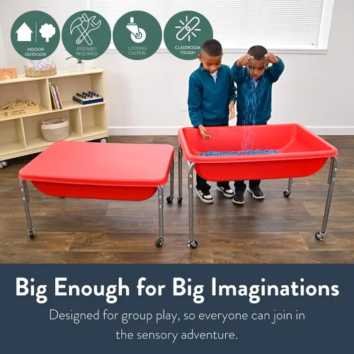 Vista 3 de Mesa sensorial mediana con tapa de Children's Factory – 18" de altura, caja de arena con tapa, mesa de agua para niños, rojo