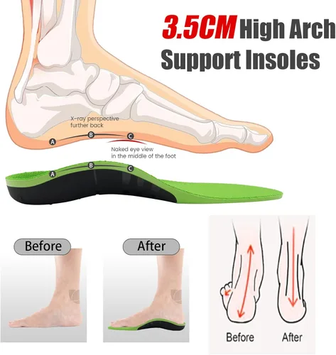 Vista 3 de Plantillas para fascitis plantar, plantillas de soporte de arco alto, alivio del dolor, 250 libras + pies planos, plantillas ortopédicas de apoyo
