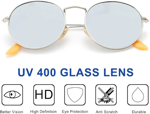 Vista 3 de ENSARJOE - Gafas de sol polarizadas redondas con lentes espejadas unisex clásicas con marco de metal