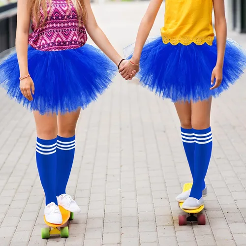 Vista 2 de Zhanmai Falda tutú de 5 capas para niños, falda tutú de tul con calcetines de tubo, disfraces de princesa para corredores, cosplay para niñas y niños