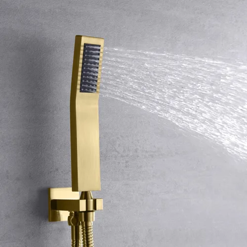 Vista 4 de sumerain Grifo de ducha de equilibrio de presión con sistema de ducha de oro cepillado, cabezal de ducha de lluvia cuadrado de 8 pulgadas y ducha