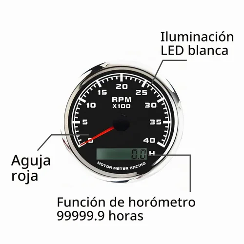 Vista 4 de MOTOR METER RACING Juego de 5 calibradores de la serie Pro W Panel de instrumentos tacómetro de 85 mm 3-3/8" 52 mm 2-1/16" Voltaje 12V Nivel de Negro
