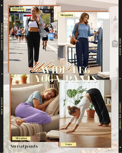 Vista 126 de Neer - Conjunto de 3 pantalones de yoga de pierna ancha para mujer - Pantalones deportivos cómodos, holgados, de cintura alta y casuales