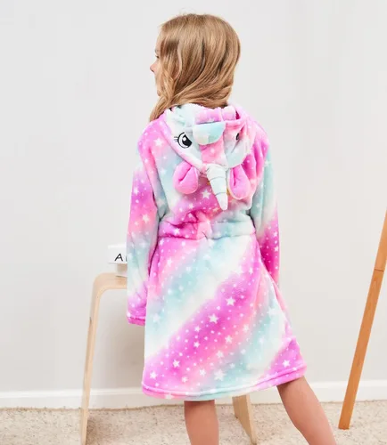 Vista 3 de CHETOSHO Bata suave con capucha de unicornio con diadema y vendas para niñas