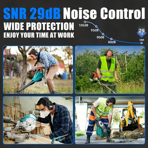 Vista 6 de Gardtech Protección auditiva Bluetooth 5.3 AM/FM, orejeras de seguridad SNR de 29 dB con pantalla digital, auriculares recargables con cancelación