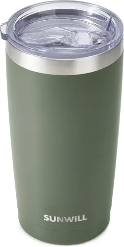 Vista 7 de SUNWILL - Vaso para café de viaje de 20 onzas, taza aislada con tapa, taza de acero inoxidable para bebidas frías y calientes, gris claro Gris oscuro