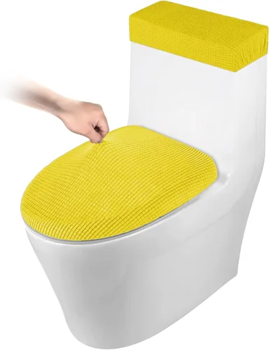 Vista 13 de Funda elástica para tapa de inodoro y funda para tanque de inodoro, juego de cubiertas elásticas para baño, tela de poliéster y elastano jacquard