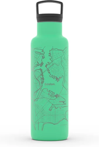 Vista 81 de Well Told Botella de agua aislada con mapa de Washington DC grabado, botella de acero inoxidable grabada (21 onzas, blanco) botella aislada de mapa