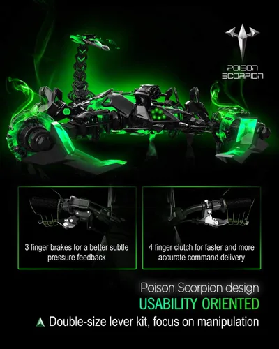 Vista 3 de POISON SCORPION Palancas de freno y embrague negras pivotantes para bicicleta de cross compatibles con KX65 00-25 / KX85 01-25 / KX100 01-21 / KX125