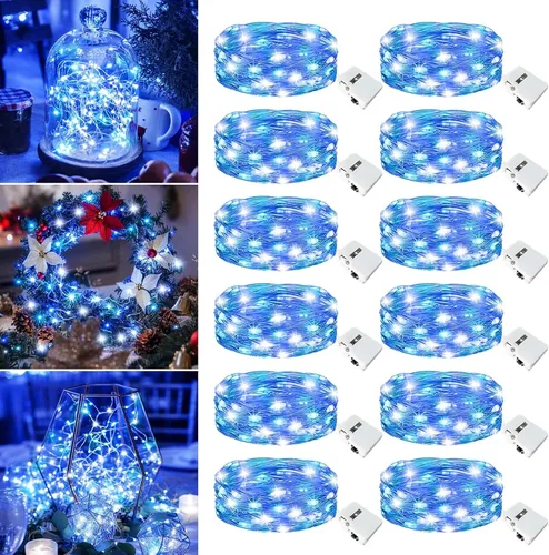 Vista 13 de Paquete de 12 luces de hadas que funcionan con pilas, 20 luces LED parpadeantes de 7 pies, 3 modos, mini luces a granel impermeables para tarros