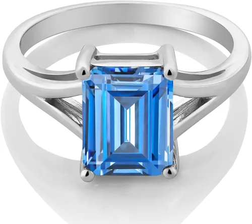 Vista 56 de Gem Stone King Anillo de compromiso solitario con diseño clásico de vástago dividido para mujer, plata de ley 925, piedra natal de piedra preciosa
