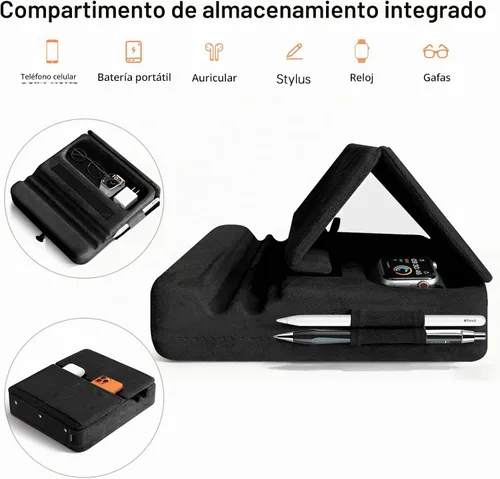 Vista 4 de Soporte de almohada para tablet con almacenamiento, soporte plegable para iPad para Lep, cama, sofá y escritorio, base suave con bolsillo y soporte