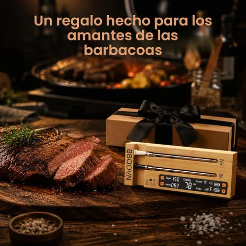 Vista 4 de BBQOVN Termómetro inalámbrico WiFi Sub-1G para carne, rango ilimitado, 7 sensores certificados NIST con temperatura ambiente, 2 formas de monitoreo