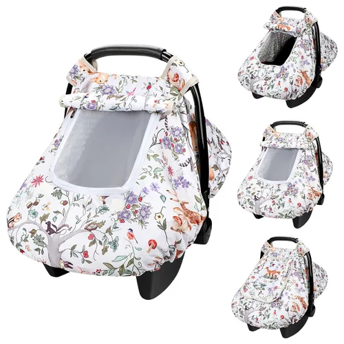 Vista 11 de Funda de asiento de automóvil para bebé, antipatadas, toldo cálido de Minky para asiento de automóvil con ventana de malla, cubierta multiusos que