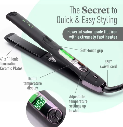 Vista 3 de MINT - Plancha plana Cosmo ultra suave serie profesional para cabello grueso Potente alisador de pelo iónico de turmalina de cerámica de una sola