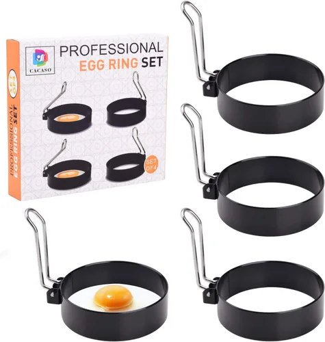 Vista 7 de Anillo de huevo, molde redondo profesional para panqueques, anillos para cocinar huevos para cocinar, molde redondo antiadherente de acero