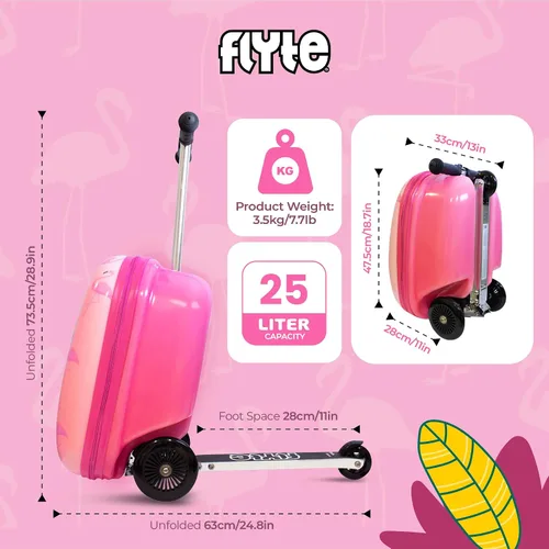 Vista 3 de Flyte Zincflyte Scooter de equipaje para niños de 18 pulgadas - Fifi el flamenco