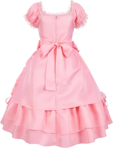 Vista 4 de Vestido clásico gótico con capas de encaje para sirvienta victoriana princesa negra cosplay disfraz medieval renacentista sombrero guantes
