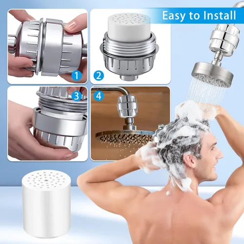 Vista 5 de Paquete de 4 filtros de ducha de 22 etapas, filtro de ducha universal que elimina metales pesados, compatible con diseños similares