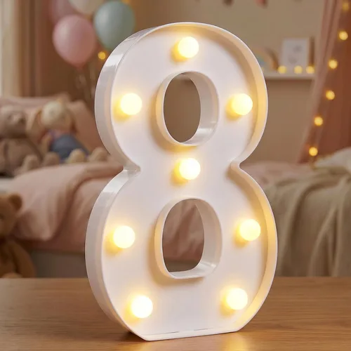 Vista 17 de Números de marquesina LED, números iluminados 2025 para fiestas, letras pequeñas iluminadas, número iluminado a pilas para cumpleaños o decoración