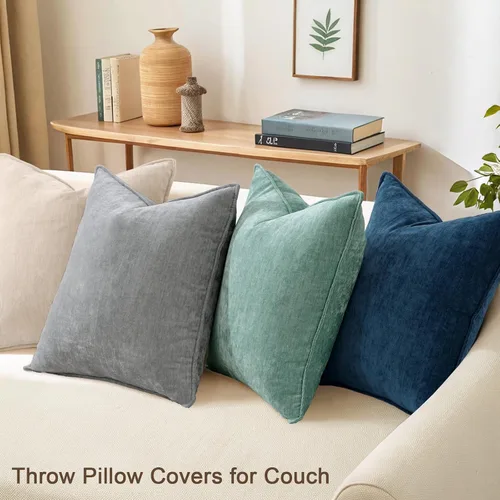 Vista 4 de decorUhome Juego de 4 fundas de almohada de verano de 18 x 18 pulgadas, fundas decorativas de felpilla neutra suave con diseño elegante para sala