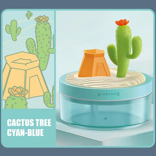 Vista 4 de PRATIQUE Mini humidificadores portátiles de escritorio para dormitorio, humidificador pequeño con paisaje de cactus, silencioso, niebla fría