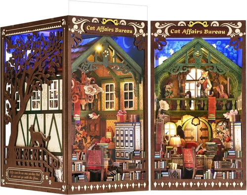 Vista 13 de Kit de Rincón de Libro Espeluznante DIY, Casa de Muñecas en Miniatura Rompecabezas 3D de Halloween, Rompecabezas de Madera 3D de Terror Aterrador