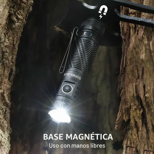 Vista 7 de Linterna de bolsillo recargable con luz LED – Sofirn SR12 pequeñas linternas potentes, luz EDC brillante, linterna magnética de 1300 pies de largo