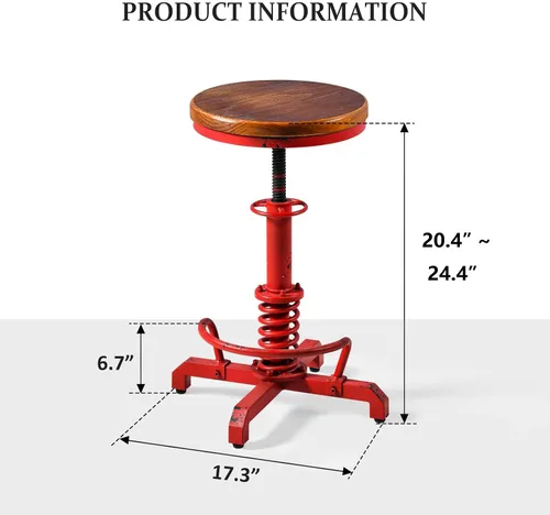 Vista 3 de Topower Industrial Retro Vintage Farm Asiento de madera Tractor Taburete Cocina Giratorio Altura Ajustable Taburete de bar Rojo Antiguo