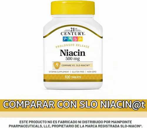 Vista 2 de 21st Century Niacina 500 mg comprimidos de liberación prolongada, 100 unidades (27474)