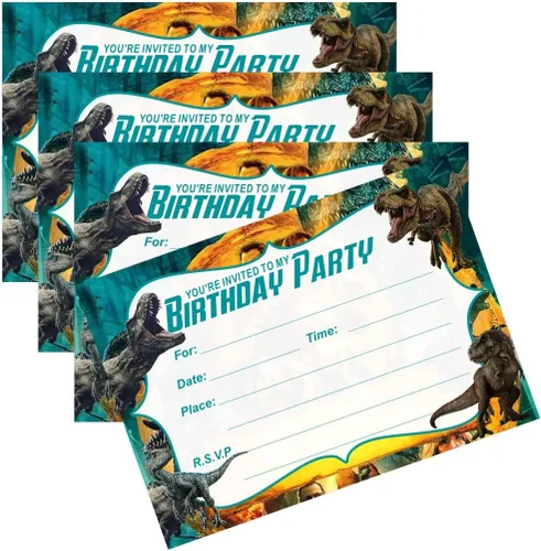 Vista 5 de SUTRADHAR 24 invitaciones de cumpleaños de dinosaurios, invitaciones de fiesta de dinosaurio, suministros de decoración para fiestas de cumpleaños