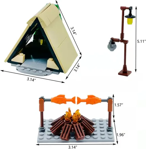 Vista 3 de Kit de bloques de construcción para camping, tienda de campaña hoguera, luces de campamento, naturaleza, glamping, actividades al aire libre