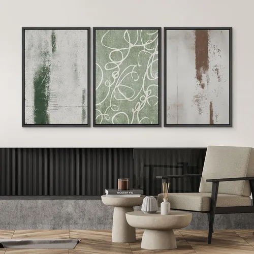 Vista 595 de SIGNWIN Lienzo enmarcado para pared, juego de arte neutro de bosque brumoso, ilustraciones en tono tierra, arte moderno, decorativo, bohemio