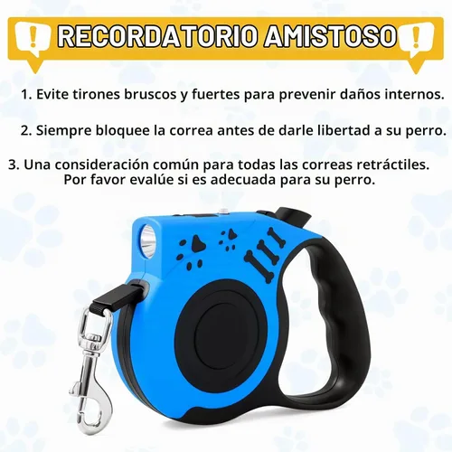 Vista 8 de Correa retráctil para perro con linterna recargable USB para paseos nocturnos, correa telescópica automática de tractor de 16 pies para perros Azul