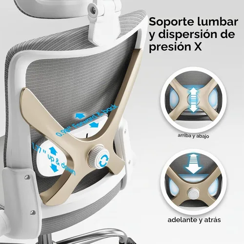 Vista 6 de Ergalithic Silla de Oficina para Casa Ergonómica de Escritorio - Silla de Computadora en Forma de X de Malla con Cuero de PU, Soporte Lumbar Gris