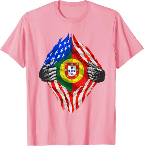 Vista 69 de Camiseta de bandera de Estados Unidos con diseño de raíces portuguesas, Negro, S