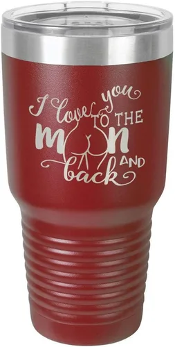 Vista 12 de Vaso negro de 30 onzas con popote y tapa superior deslizante con texto en inglés "I love you to the moon and back", color negro