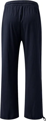 Vista 5 de Pantalones de lino para mujer, de verano, de cintura alta, pierna ancha, estilo casual, cintura elástica, pantalones palazzo, pantalones bohemios