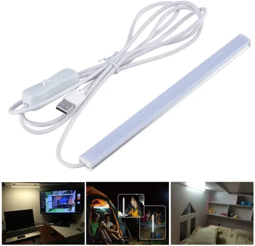 Vista 2 de anso SMD 2835 5V barra de tira LED Cuidado de los ojos USB Lámpara de mesa de escritorio Luz para lectura de libros de cabecera (blanco cálido)