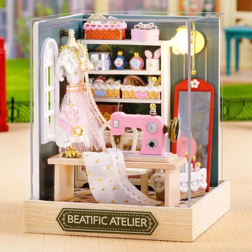 Vista 2 de TuKIIE Kit de casa de muñecas en miniatura con muebles, a escala 1:24, casa de muñecas de madera creativa para habitación mini, a prueba de polvo