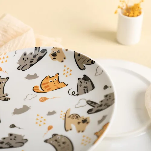 Vista 7 de Lindos platos de cerámica con diseño de animales pequeños, juego de 4 gatos pequeños, 8 pulgadas