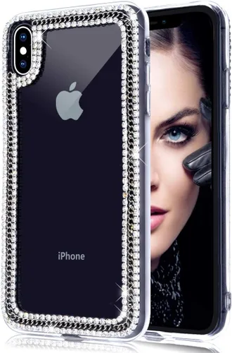 Vista 3 de Funda protectora brillante para iPhone XR, 3D, de lujo, con diamantes de imitación de cristal relucientes, amortiguadora, transparente y protectora