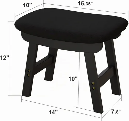 Vista 2 de viewcare Reposapiés otomano pequeño, taburete negro - Taburete de pie de madera para sala de estar, dormitorio y cocina