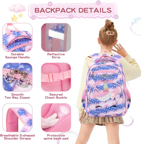 Vista 2 de Cusangel Mochila para niños Par (dinosaurio mecánico), 1 Unicornio Cielo, dibujos animados
