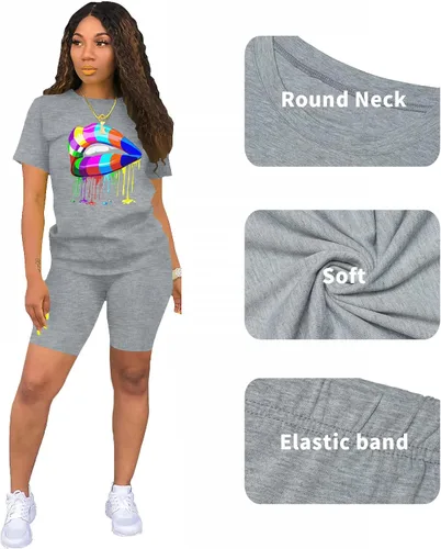 Vista 4 de FANDEE Conjuntos de dos piezas para mujer, conjunto de pantalones cortos de playa de verano