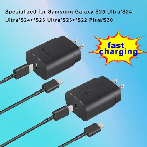 Vista 2 de 2 paquetes de cargador rápido tipo C, bloque de carga rápida de cargador tipo C con cable USB C de 4 pies compatible con S24U/S23/S22/S21/S20/iPhone