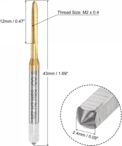 Vista 2 de uxcell Grifos de flauta rectos, M2 x 0.4 Mano izquierda métrica cubierta de titanio M35 cobalto de alta velocidad máquina de acero roscado roscado